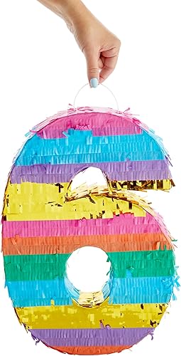 Miniatura 4 de BLUE PANDA Piñata arcoíris número 6 para suministros de fiesta de 6 cumpleaños, fiesta, celebración de aniversario y celebración de fiesta (tamaño