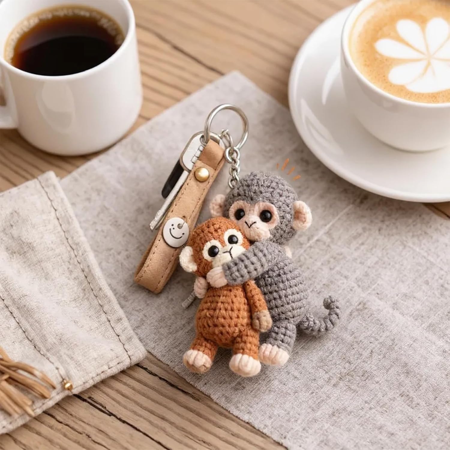 Crochet Punch Monkey Keychain, Emotional Support Punch Monkey Keychain, for Backpack Purse Keys