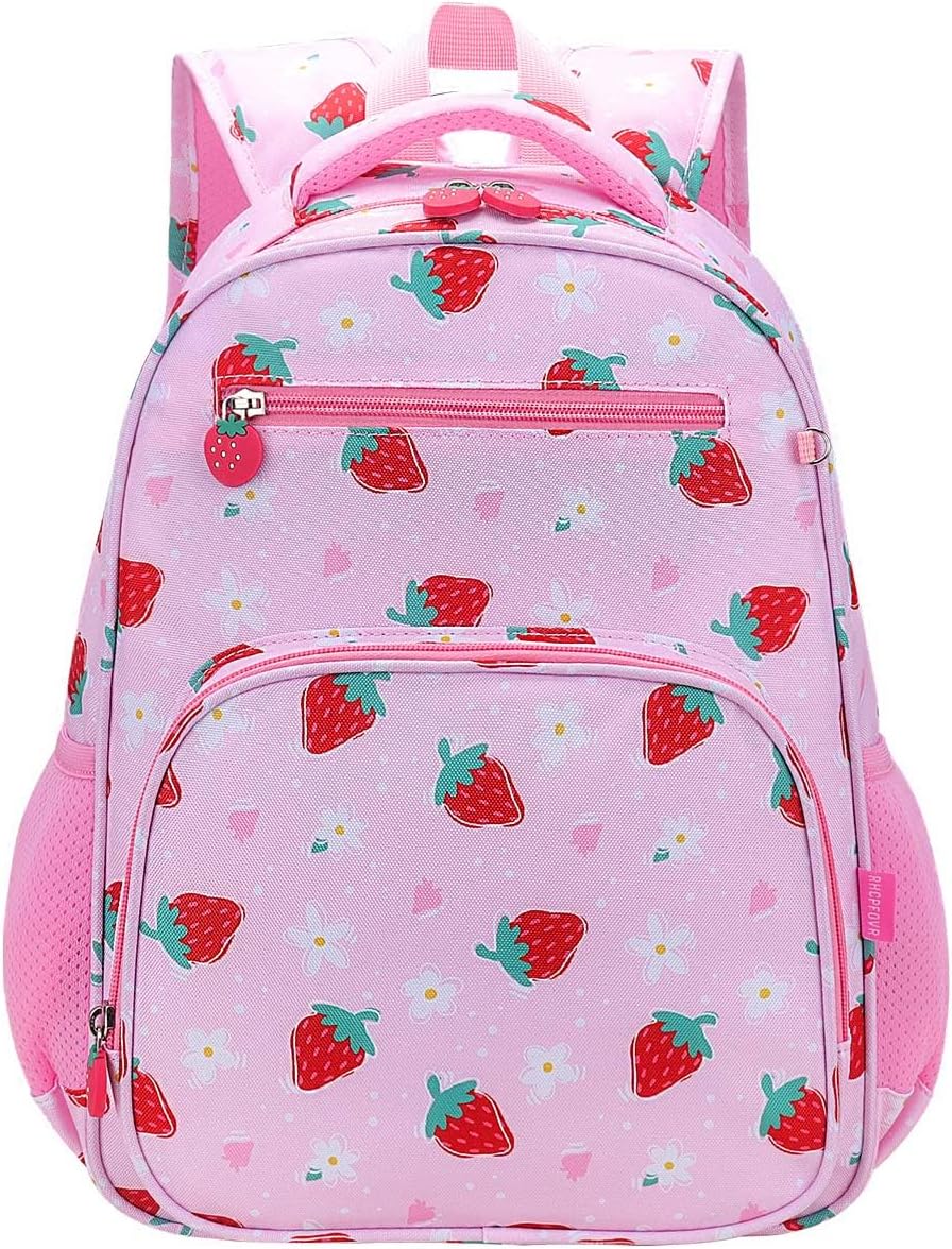 RHCPFOVR Kids Backpack for Girls - Girls Backpack 3-8 Ages Strawberry for Kids 15 Inch School Bookbag for Kindergarten Elementary School Bookbag for Girl 1st 2nd Grade - Image 2