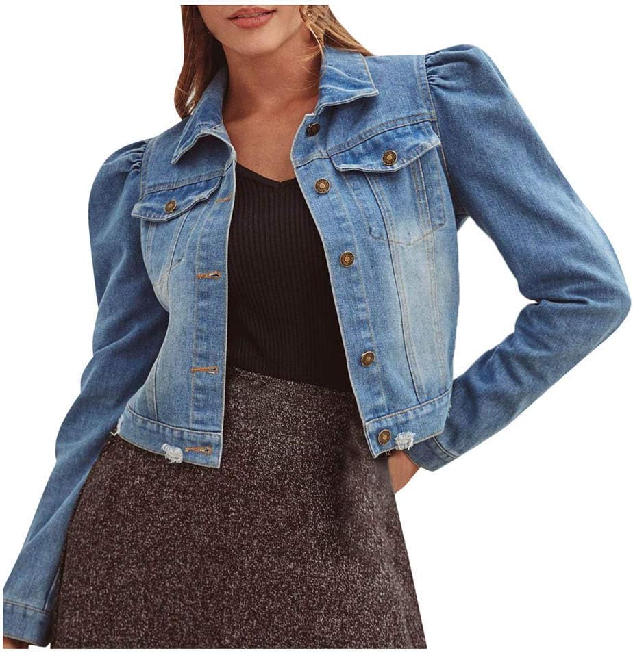 Ninasill CoatNinasill Women's Denim Coat Pocket Long Sleeve Turn-Down Collar Short Slim Jacket