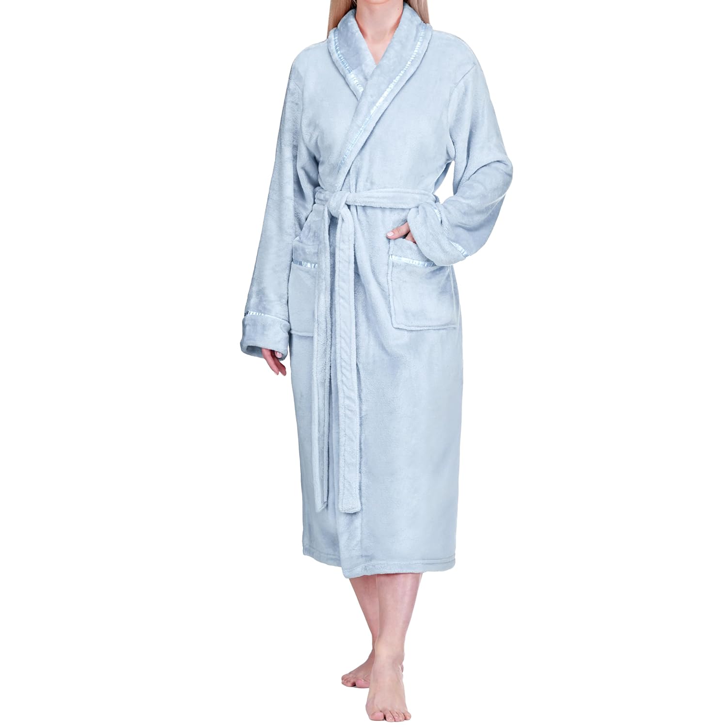PAVILIA Women Fleece Robe with Satin Trim | Luxurious Super Soft Plush Bathrobe PAVILIA Women Fleece Robe with Satin Trim | Luxurious Super Soft Plush Bathrobe