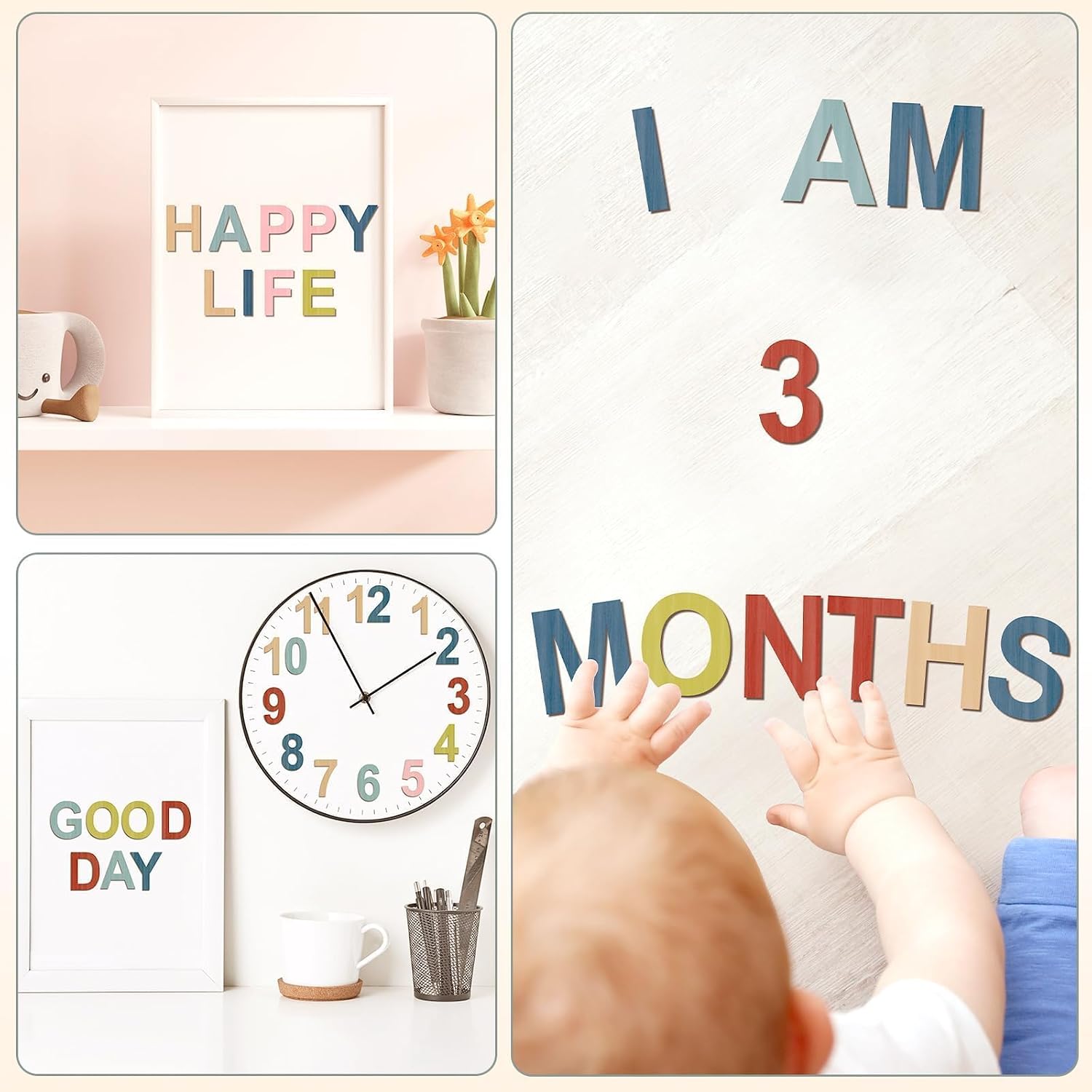 72Pcs Boho Wooden Letters 3 Inch Wooden Letters and Numbers Set Wooden Alphabet Letters for DIY Crafts Spelling Home Wall Decor Educational Learning Gift Photo Prop