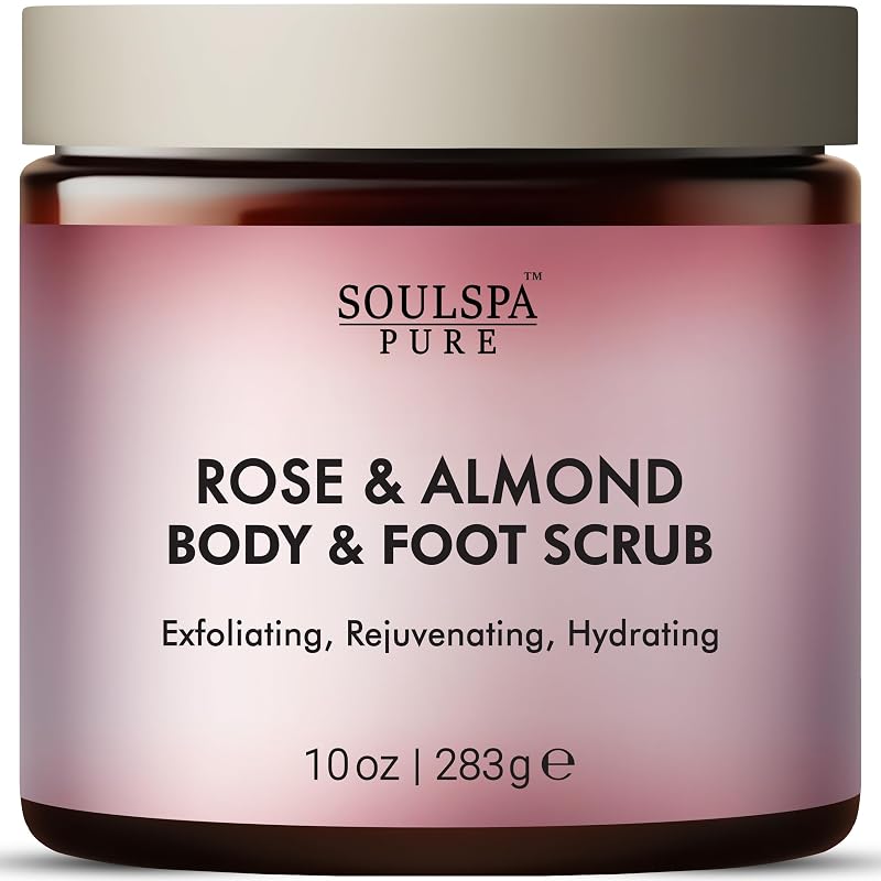 Esfoliante corporal e para os pés SOULSPA PURE com rosa, amêndoa e sal do Mar Morto, 283 g