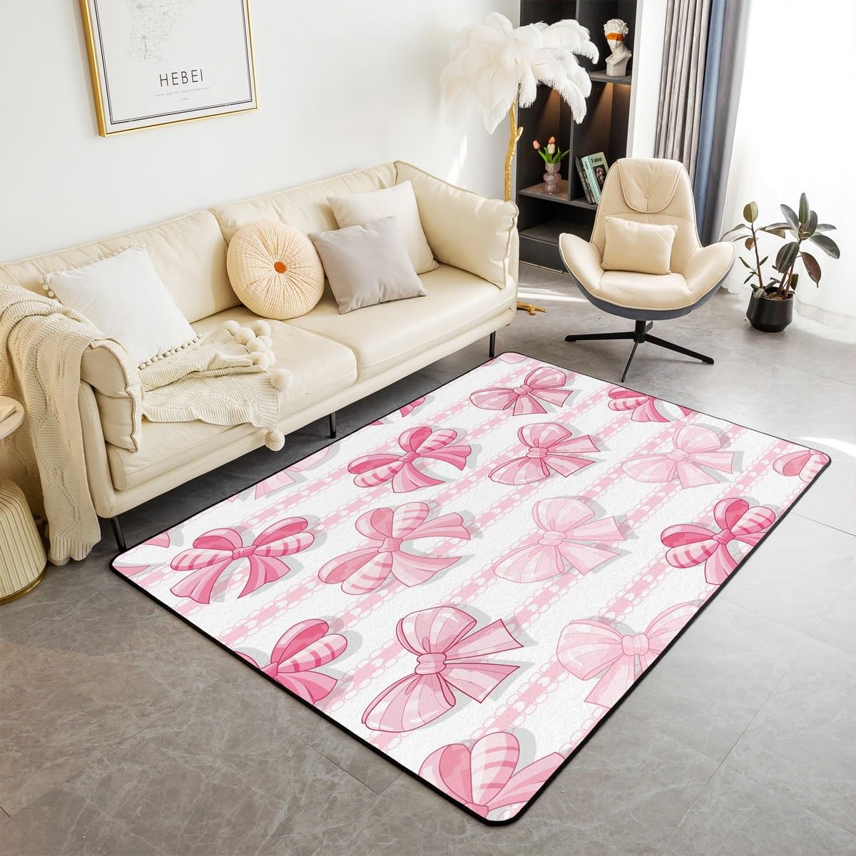 Tapis Rose Rayures Blanches Style Bowknot Nœud Papillon Salon