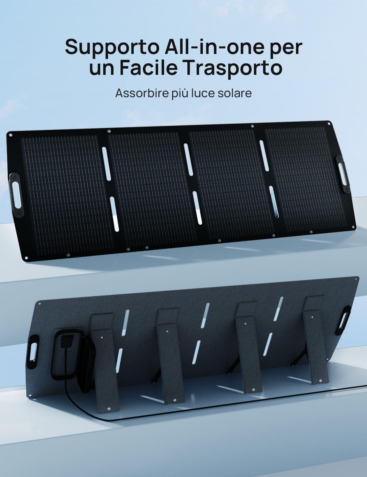 ECO-WORTHY Pannello Solare Portatile 200W, XT60, Rack in un Unico Pezzo, ETFE, Silicio Monocristallino, Fino al 23% di Efficienza per Stazioni di Alimentazione, RV, Esterni, Campeggi, Giardini