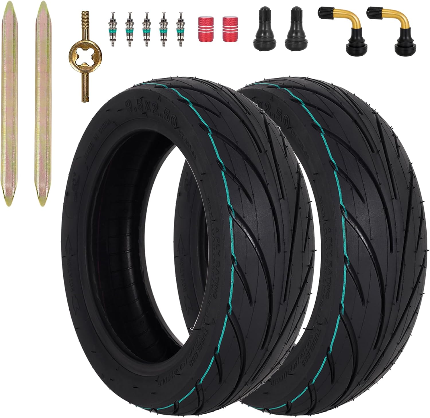 9.5x2.50 E-Scooter Tubeless Tire - 9.5 Inch 9.5x2.5 Tubeless Tire for NIU KQi3/Pro/Max - Rear/Front Wheel Replacement - with Angled/Straight Valve Stem - 2 Pack