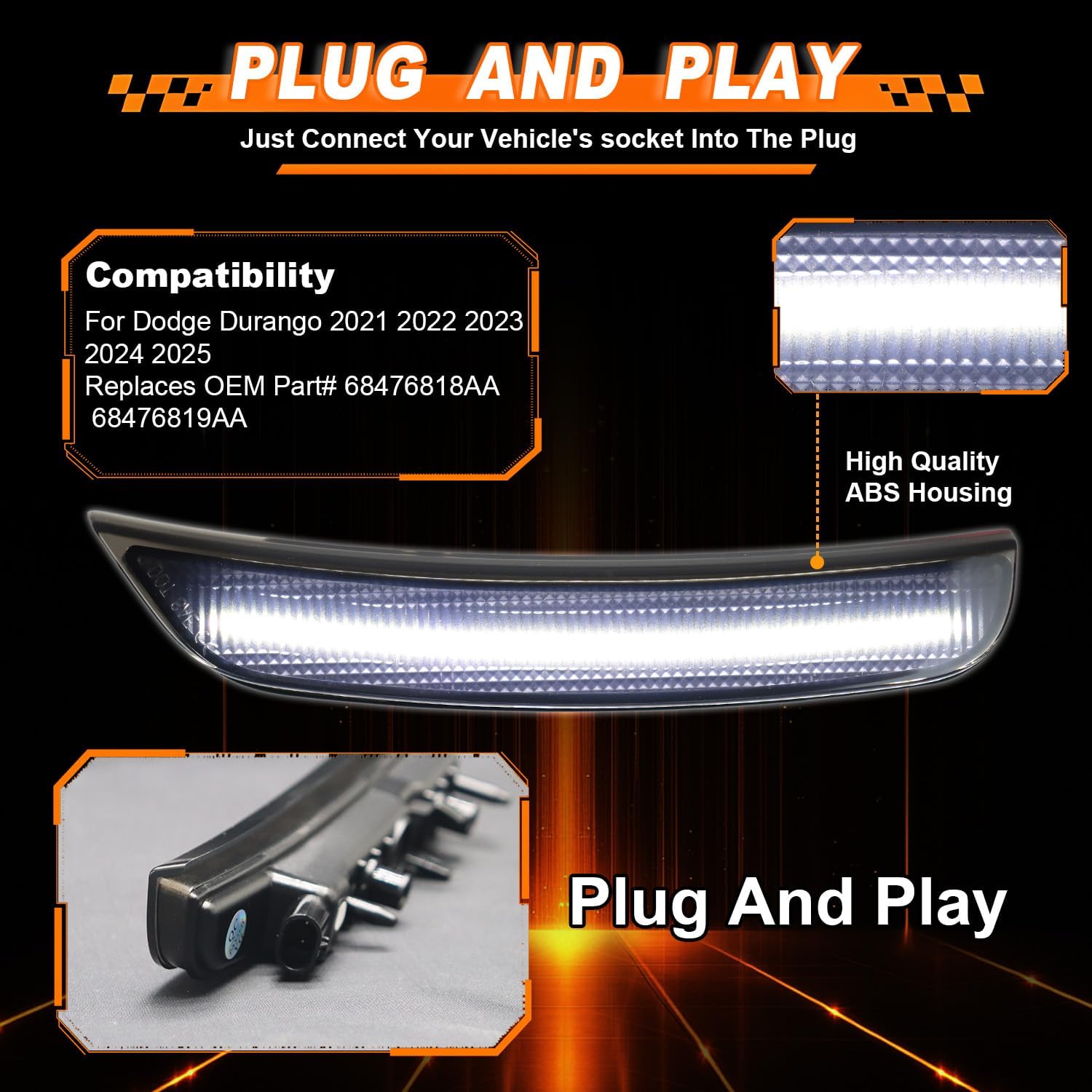 LED Durango Front Bumper Fender Side Marker Lights for Dodge Durango 2021 2022 2023 2024 2025 Side Markers, Smoked Lens Full White LED Indicator Lamps 2PCS, Replaces# 68476818AA (White LED)