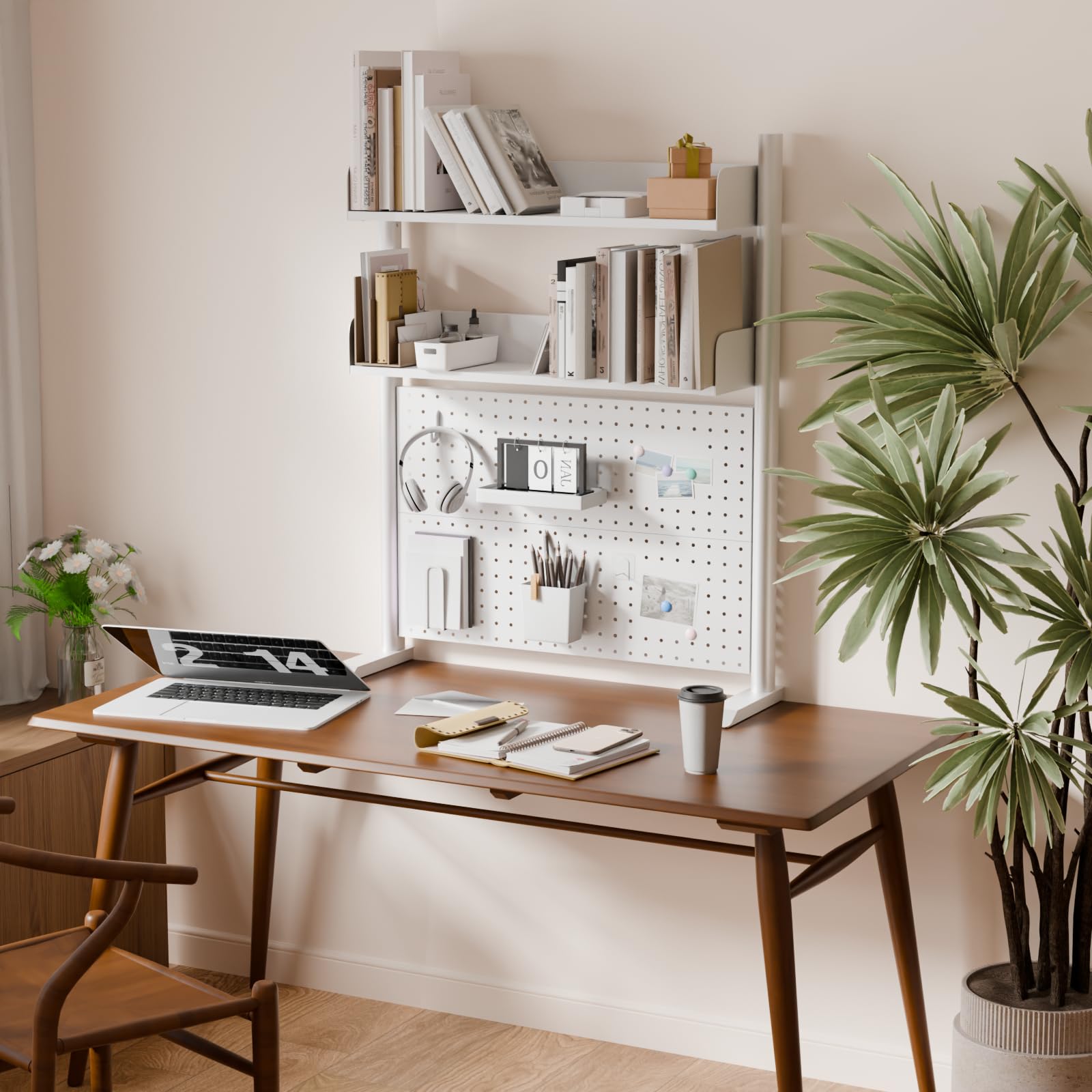 Scaffale da scrivania a 2 livelli, bianco, 80 cm, organizer da scrivania con disco rigido, piano di lavoro, libreria per casa, ufficio o dormitorio