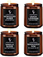 FFFRAGRFLOWING Scented Soy Wax Candles 4-Pack 28oz Aromatherapy Gift Set - Lavender Vanilla Sandalwood Rose Moroccan Amber for Home Relaxation