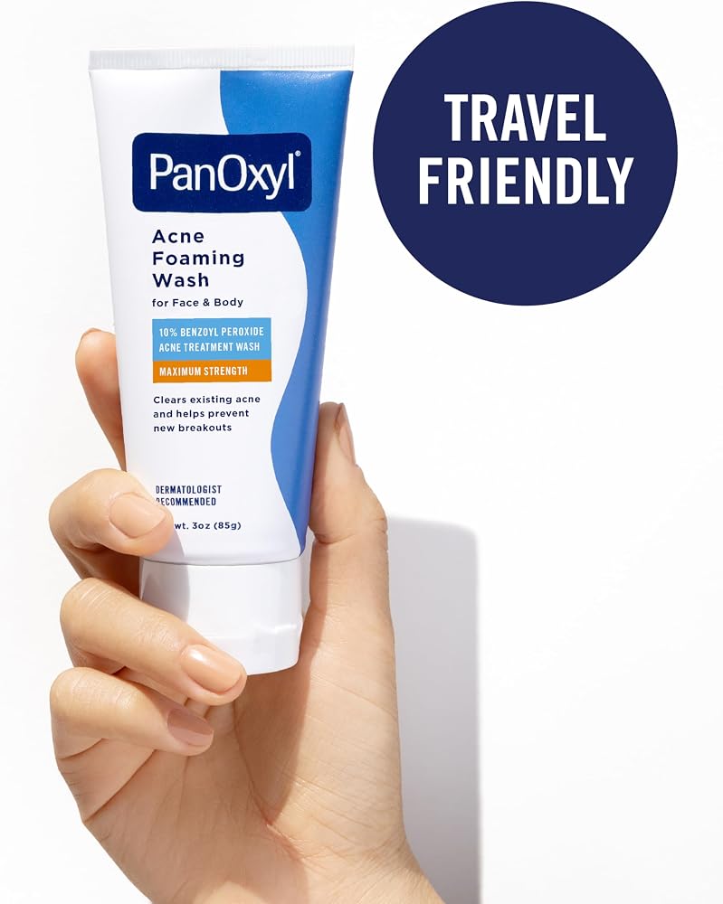 PanOxyl Acne Foaming Wash for face & body Benzoyl Peroxide 10% Maximum Strength Antimicrobial, 3 oz. - Travel Size
