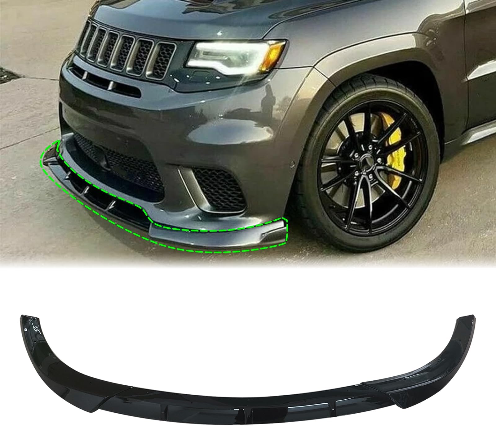 SHOWSEN 3PCS Glossy Black Front Bumper Lip Compatible with 2014-2021 Jeep Grand Cherokee SRT/2018-2021 Trackhawk Front Bumper Lip Spoiler Kit
