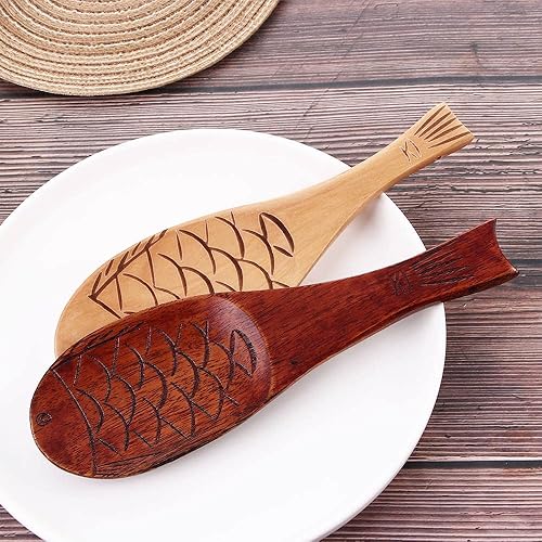 Miniatura 8 de Vctitil 2 unidsset de paleta de arroz de madera en forma de pescado de cocina cuchara de arroz espátula de arroz de madera vajilla de cocina