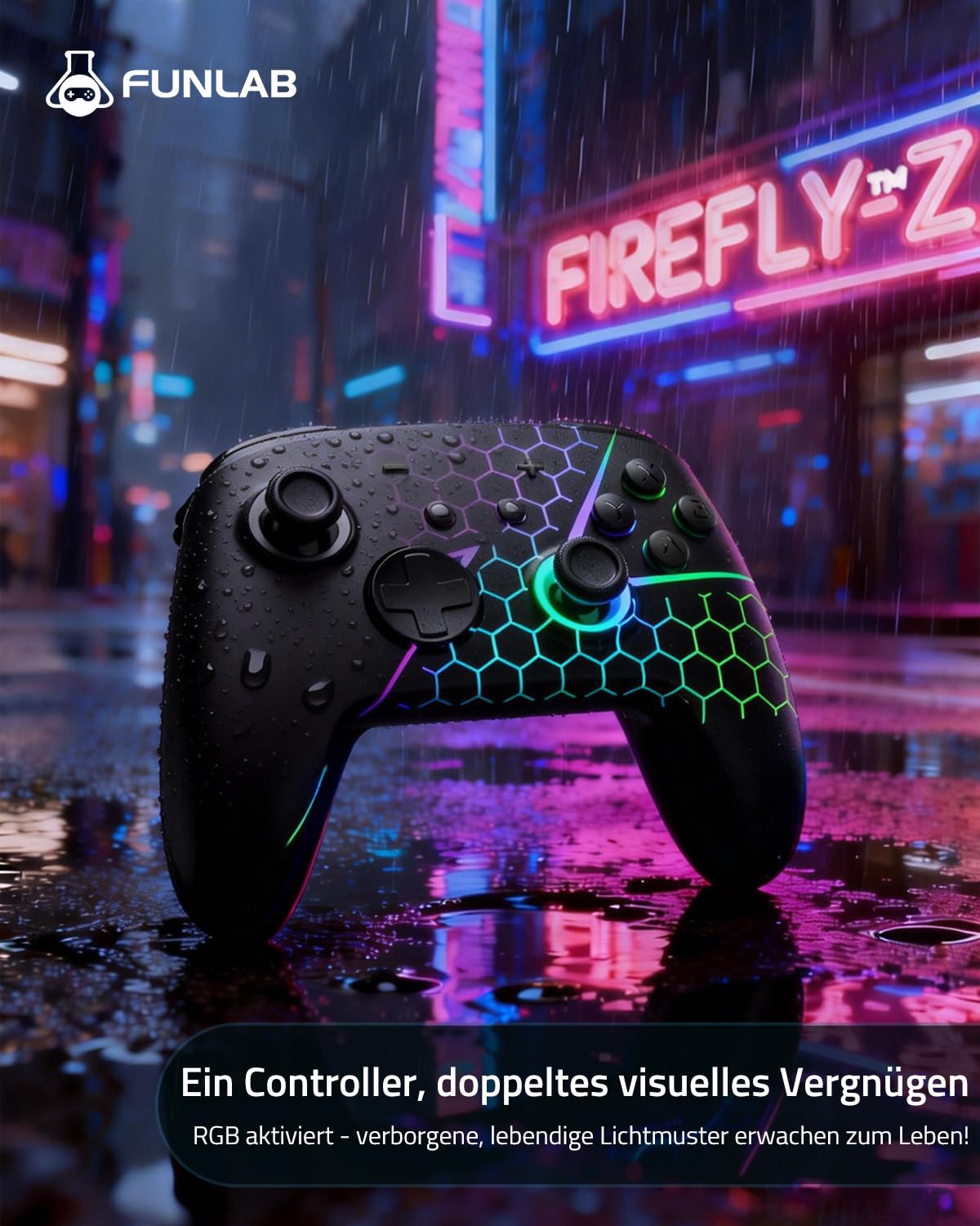 Switch 2 Pro Controller für Switch2/OLED,Hall-Effekt Switch 2 Controller Wireless mit Ein-Tasten-Aufweckfunktion,Firefly Bluetooth Gamepad mit 7 RGB-Farben/Rücktasten/Turbo/Bewegungssteuerung,Schwarz