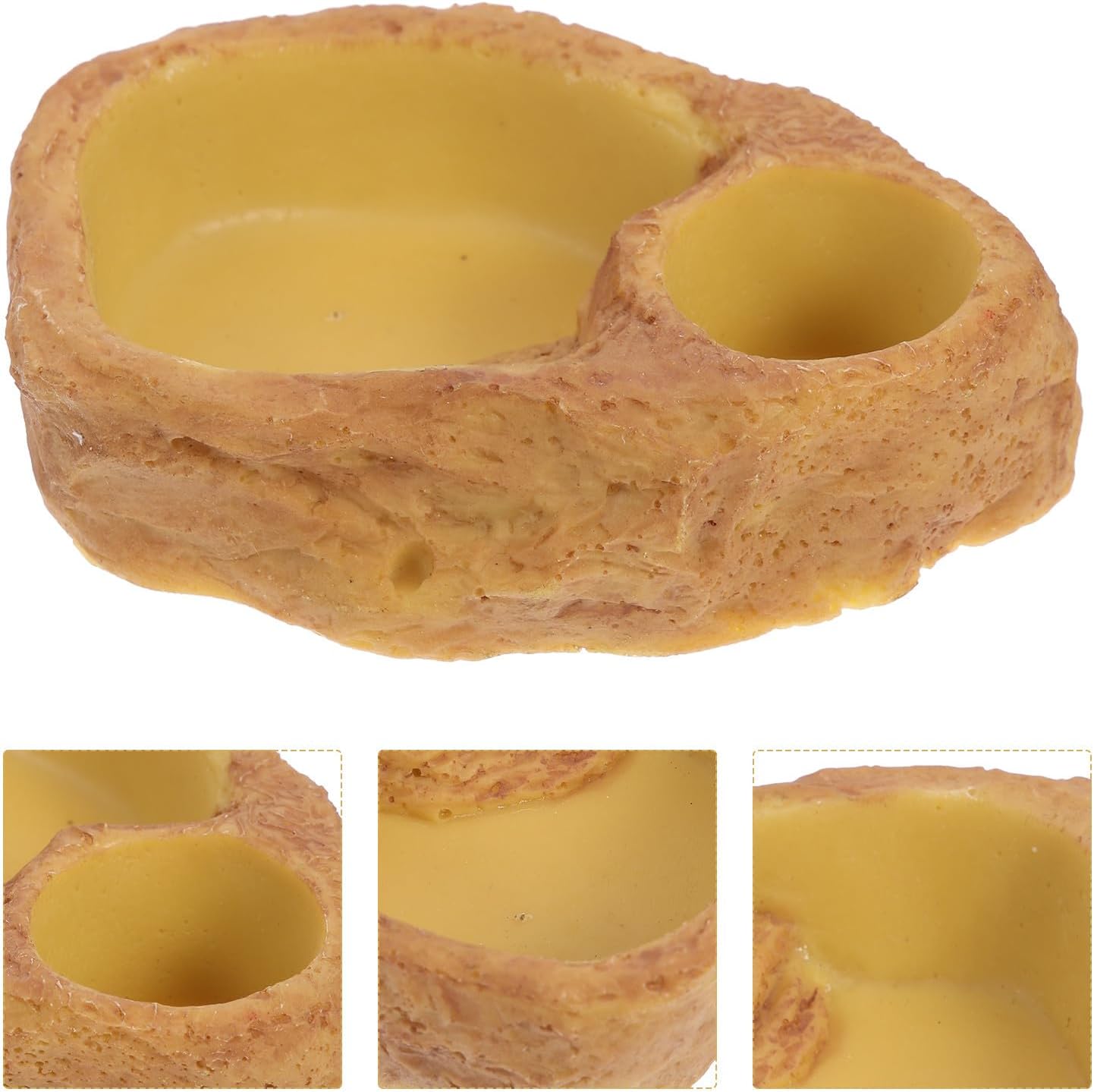 Reptile Feeding Basin and Water Bowl Resin Decorative Stone Pattern Sturdy Tortoise Food Dish for Lizards Snakes and Amphibians Terrarium Use