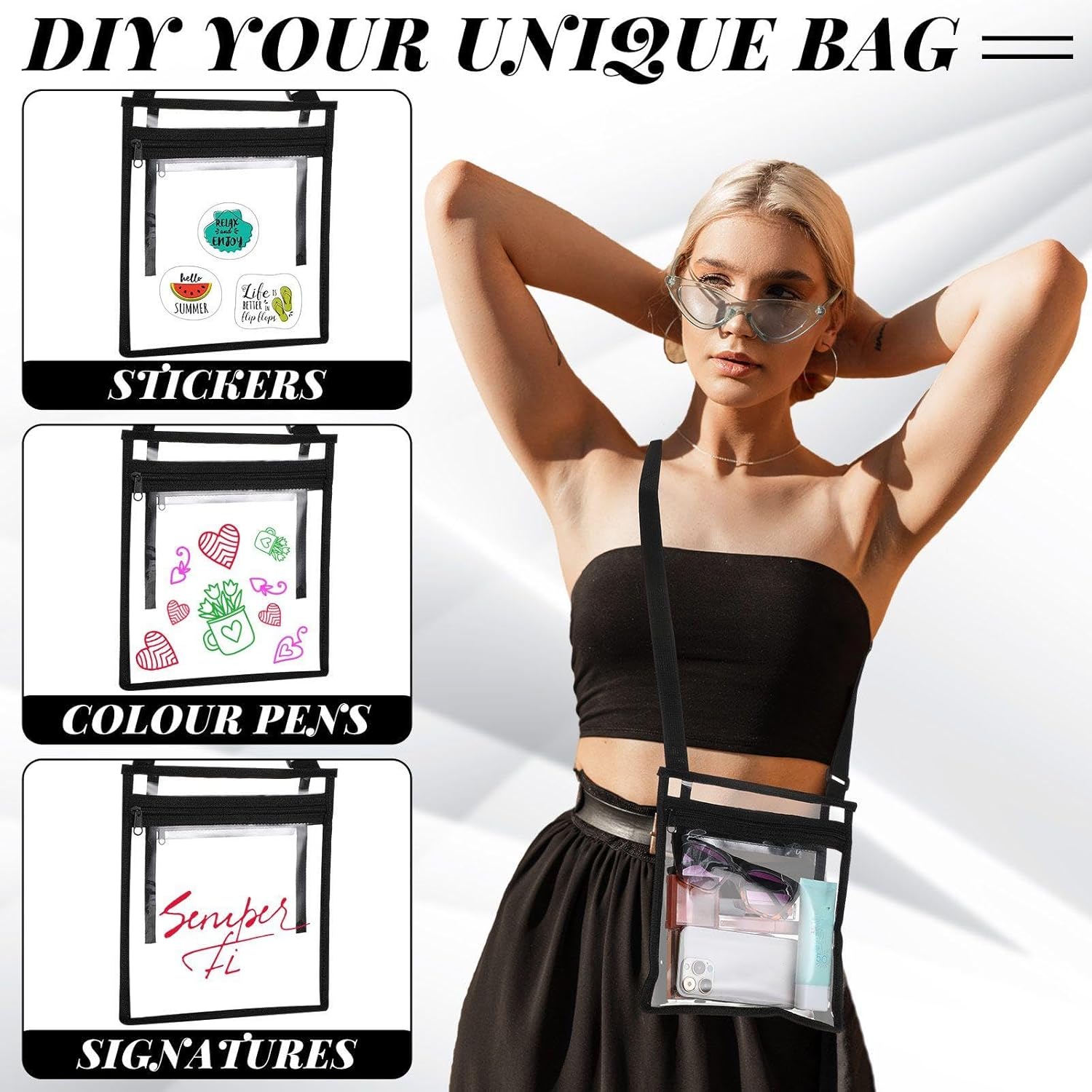 20 Pcs Clear Bag Stadium Approved PVC Clear Crossbody Messenger Bag for Travel Concerts Sports Events - Image 3