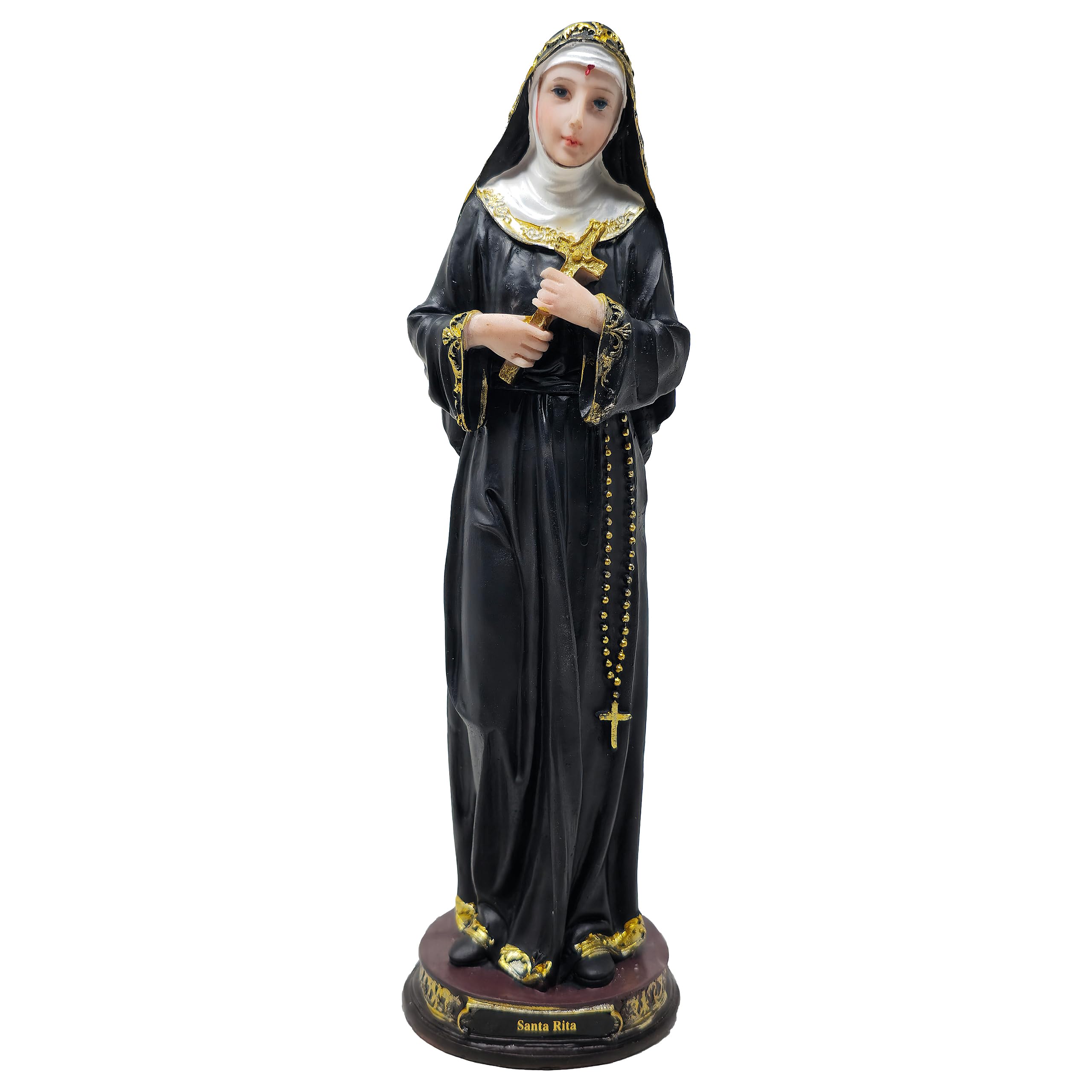 Saint Rita Statue | Multiple Sizes | Durable Resin | Authentic Black Gown | Ideal for Church, Home Decor, Gifts | Spanish Name Engraved