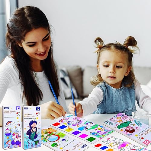 Vista 53 de JUNQIU - Juego de pintura de acuarela para niños, libros de pintura con agua para niños de 4 a 8 años, libro de pintura de acuarela de bolsillo, kit
