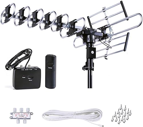 Five Star Antena de TV HD para exteriores más fuerte de hasta 200 millas de largo alcance con rotación motorizada de 360 grados, radio UHFVHFFM con