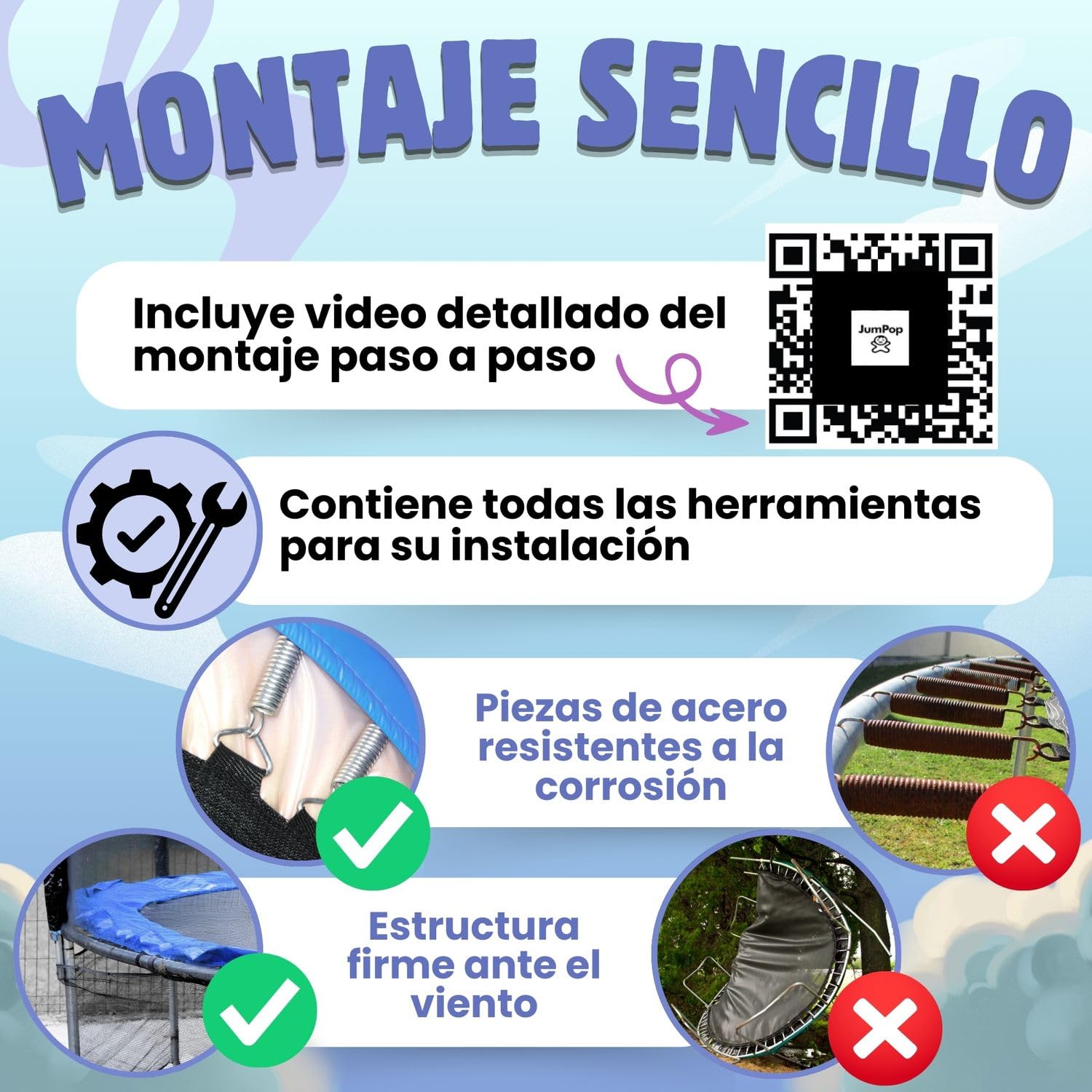 JumPop® Trampolines para Niños en 183/244/305cm con Tobogán de Regalo + Canasta y Pelota de Basket | Camas Elásticas para Niños Exteriores con Vídeo QR incluído de Montaje