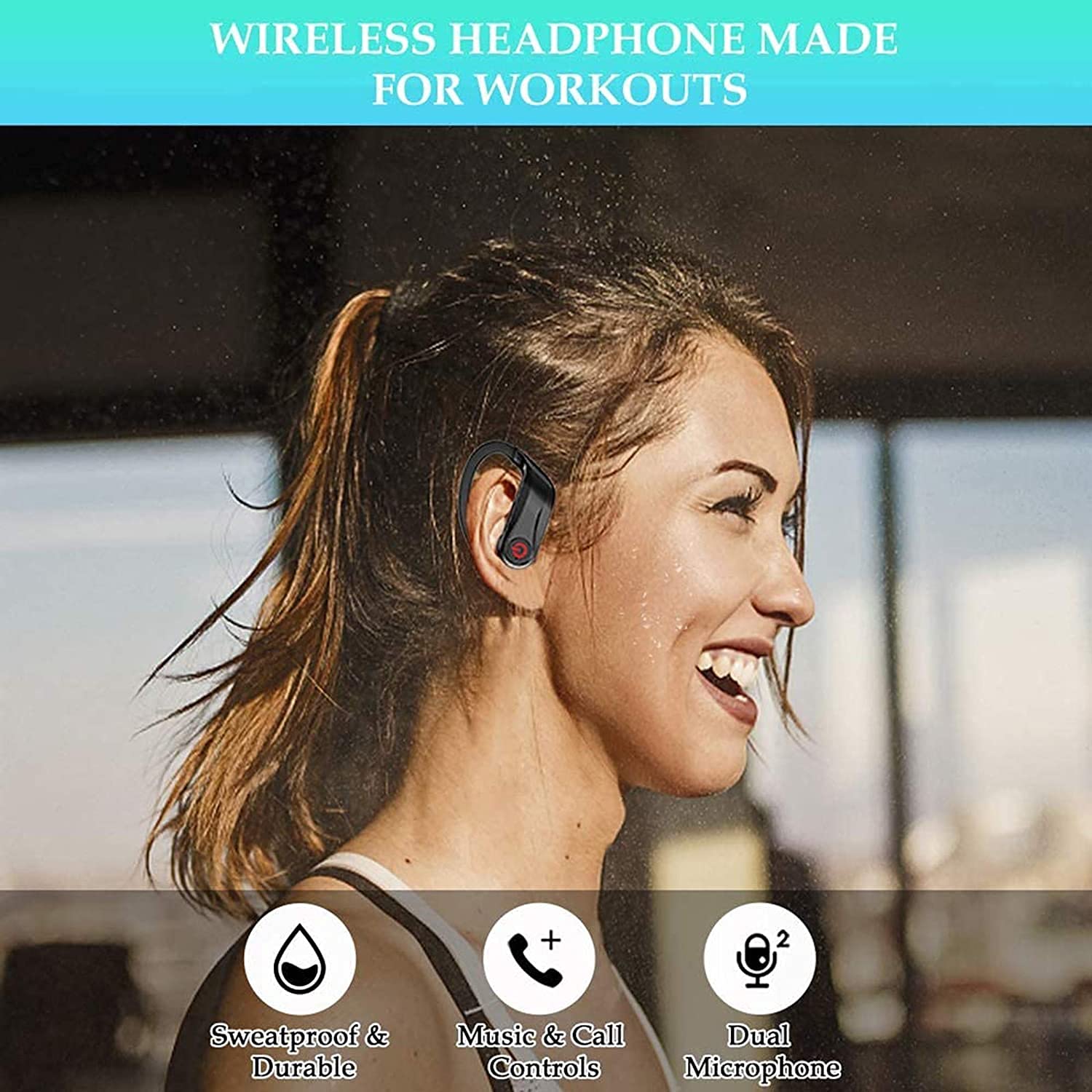 Auricolari wireless per sport e corsa, auricolari Bluetooth 5 in-ear cuffie wireless IPX5 resistenza al sudore con microfono e custodia di ricarica, batteria integrata per allenamento palestra