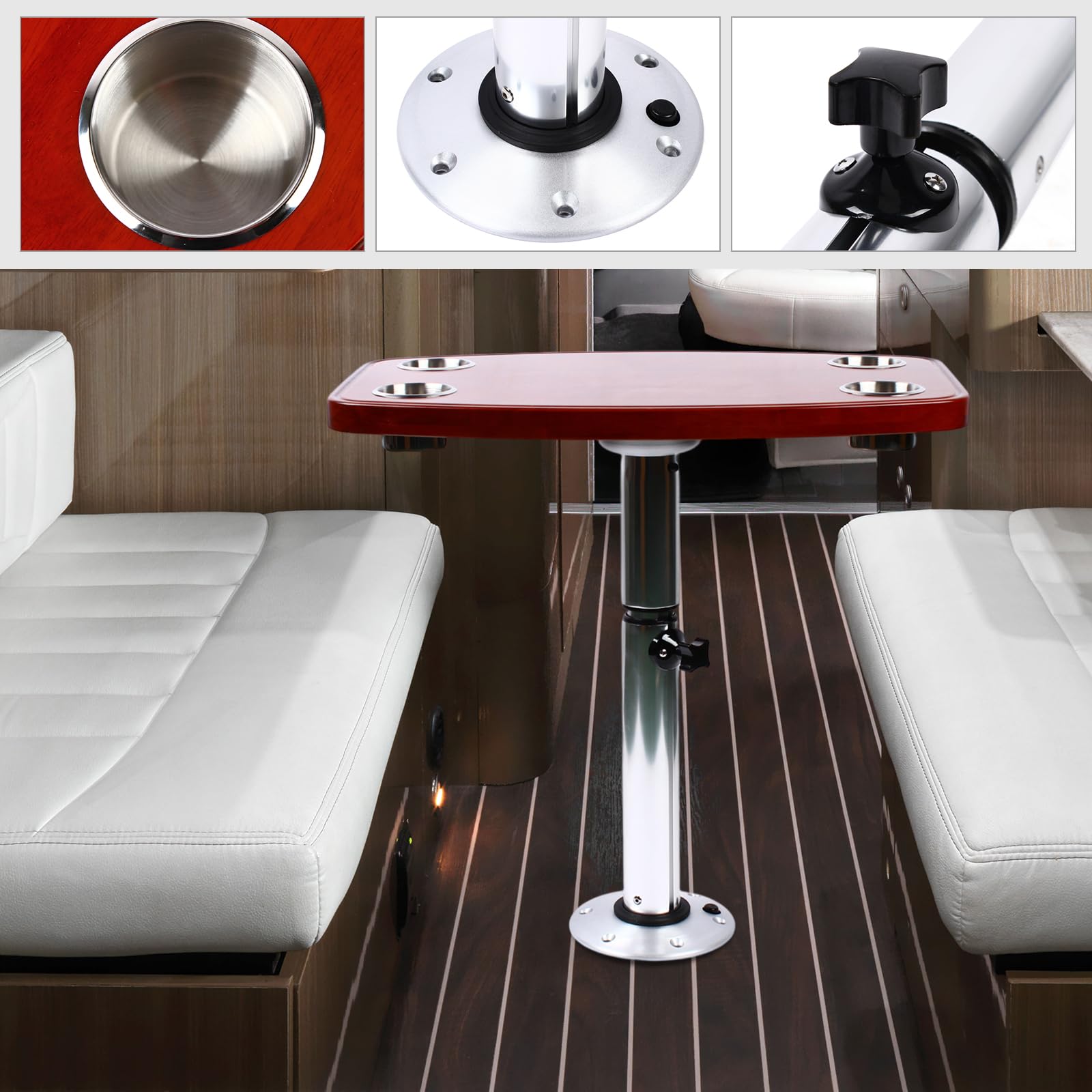 Mesa de barco, soporte para 4 años, barco marino telescópico, autocaravana, autocaravana, soporte de mesa de olmo, ajustable, altura ajustable, base de mesa 600 x 380 mm