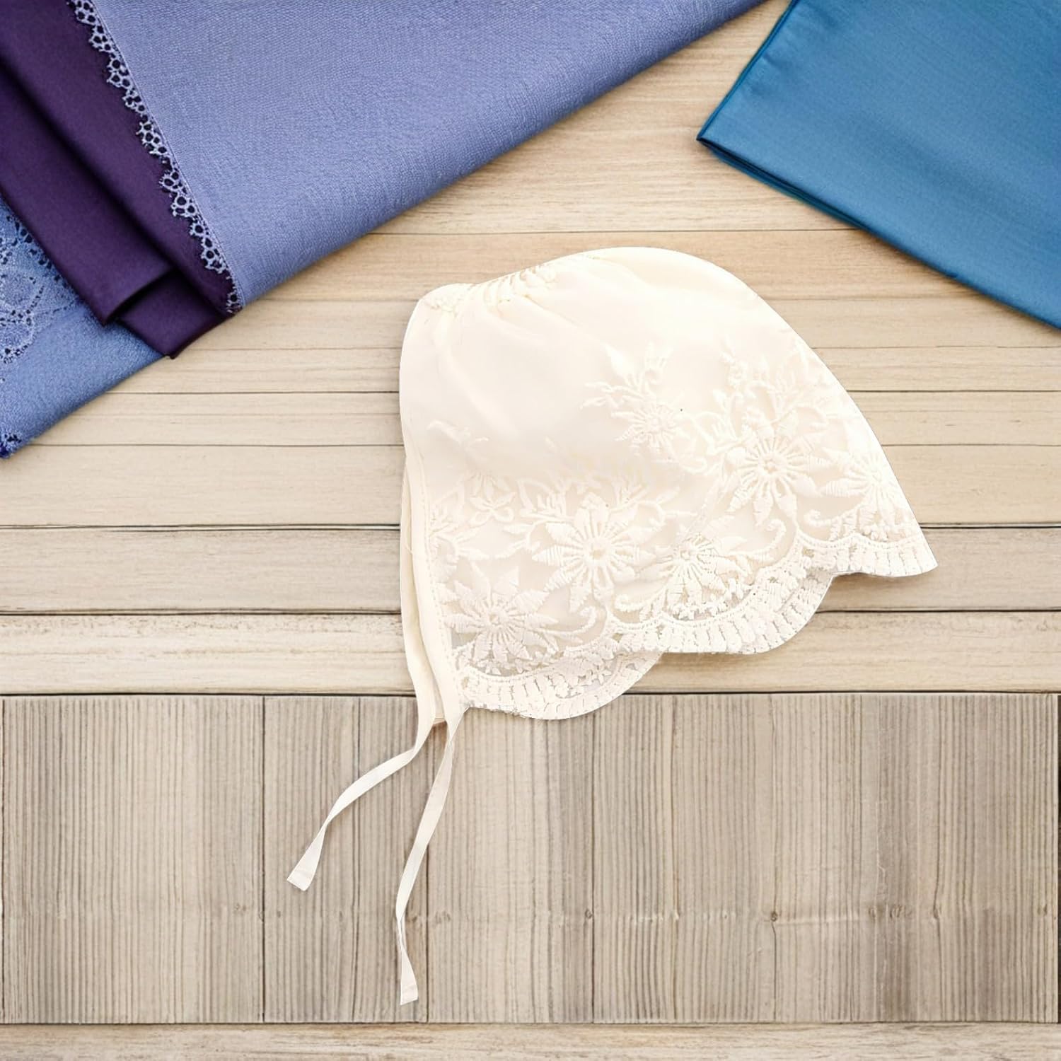 2pcs Baby Girl Bonnet Lace Summer Hat for Newborn Christenings Beige