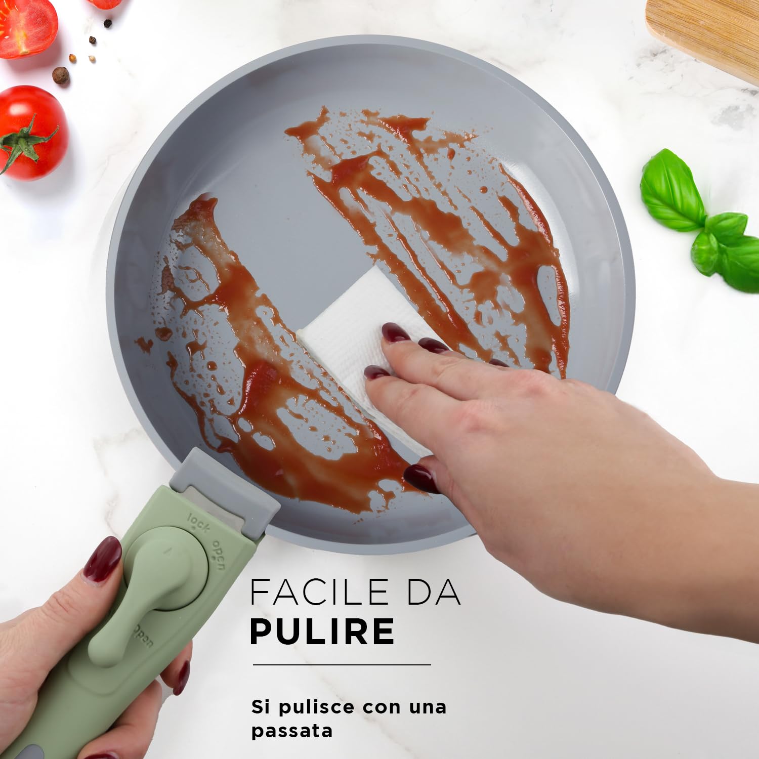 KASANOVA Batteria pentole 9 pezzi Eaziclip, Set pentole induzione con rivestimento ceramico e manici staccabili per uso in forno, Batteria antiaderente verde con coperchi