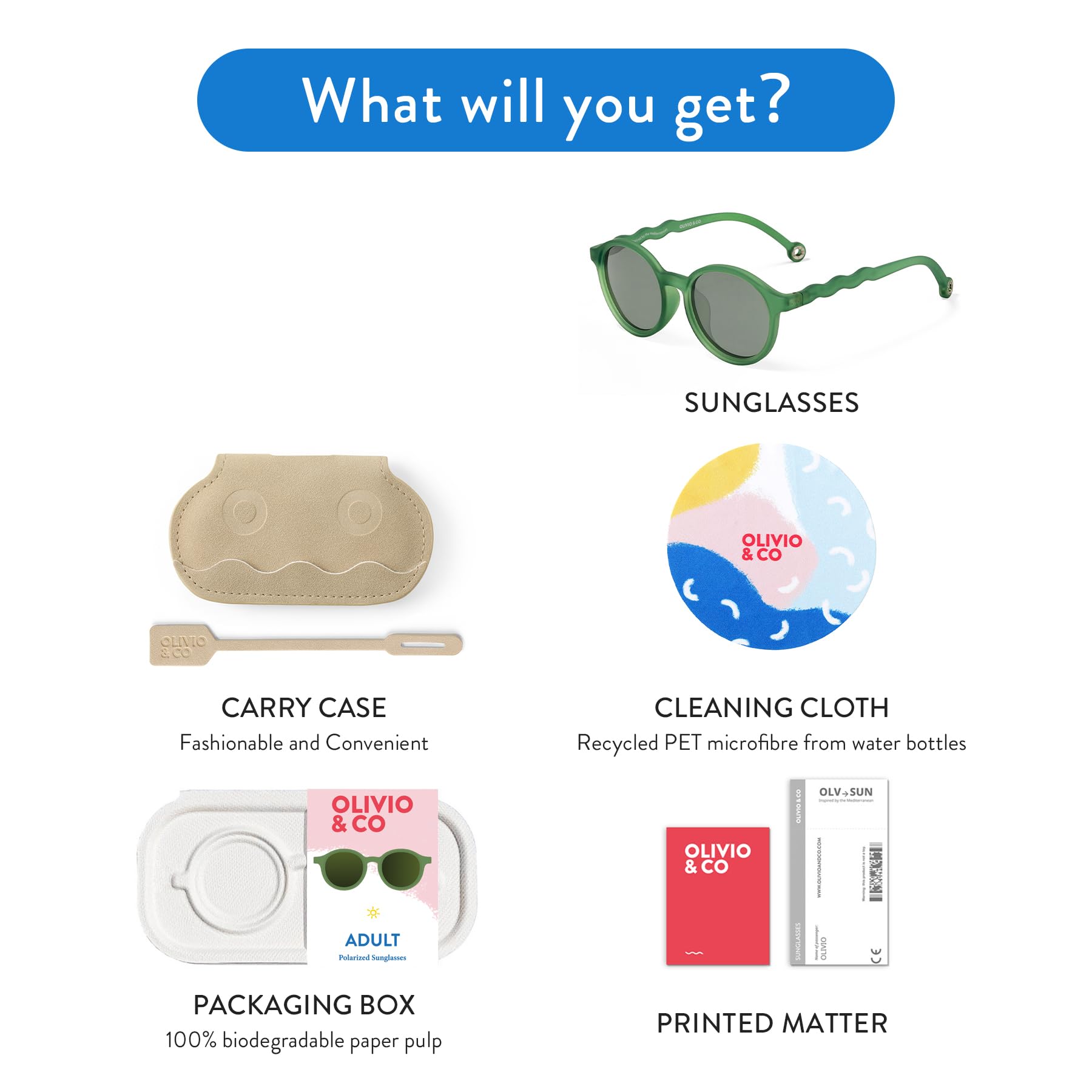 Polarisierte Sonnenbrille für Kinder, Kleinkinder, UV-Schutz, Strandbrille für Jungen und Mädchen, flexibel, langlebig., Olivgrün, oval (Teenager und Erwachsene), 12Y+