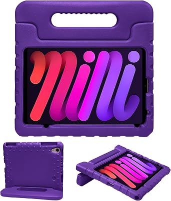LEFON Kids Case Shockproof for iPad mini 6/7, iPad mini 6th 7th Generation Case with Pencil Holder Convertible Handle, Light Weight Super Protective Cover for iPad mini A17 Pro 8.3 Inch Purple