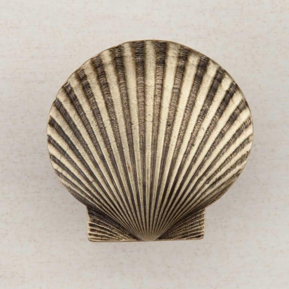 Artisan Large Scallop Cabinet Knob, Antique Brass