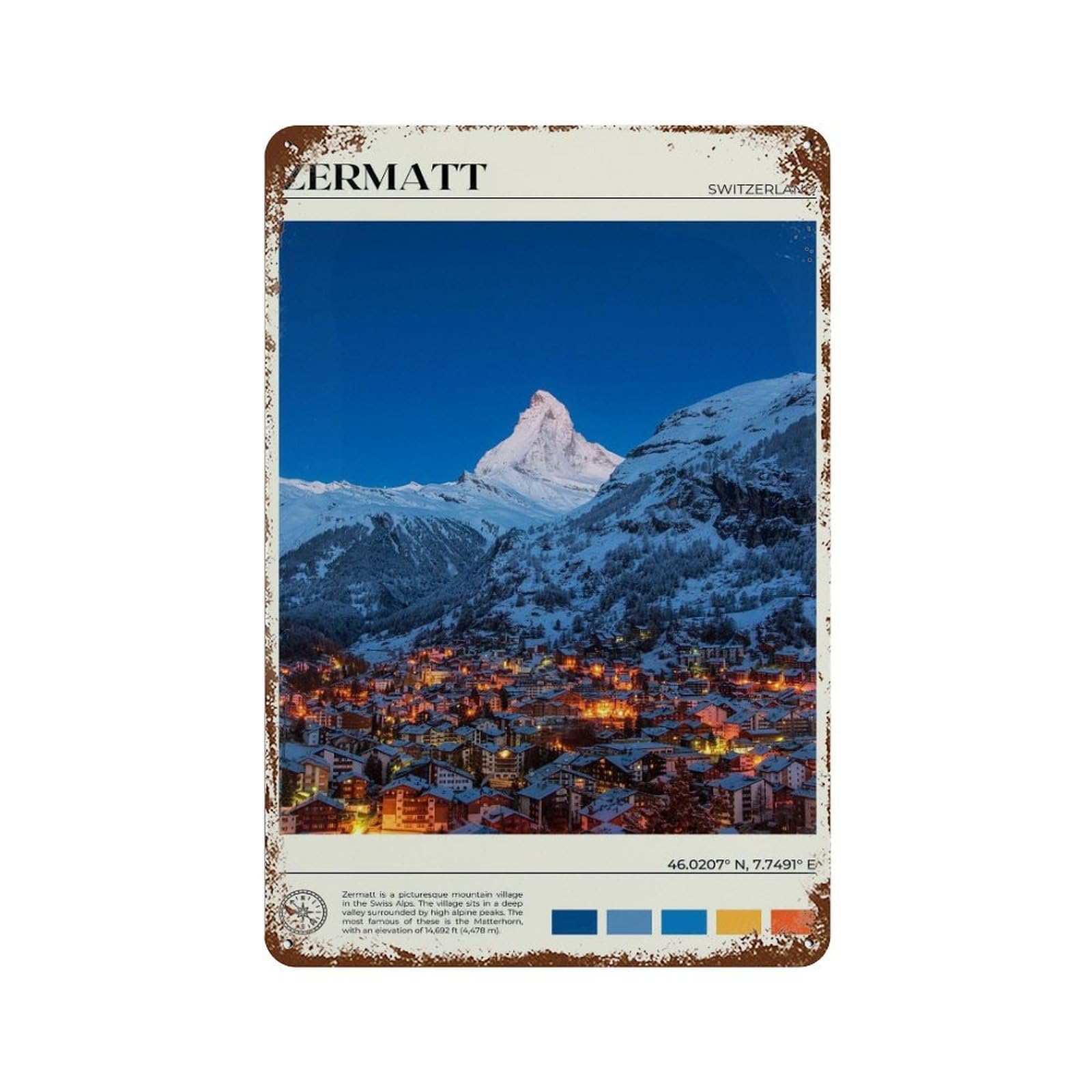 xiaoxiaoshen Real Photo Zermatt Decor Switzerland Wall Decor Art Metal Tin Poster Modern Home Decor Art Home Bar Shop Decorations Vintage Sign 30x20cm