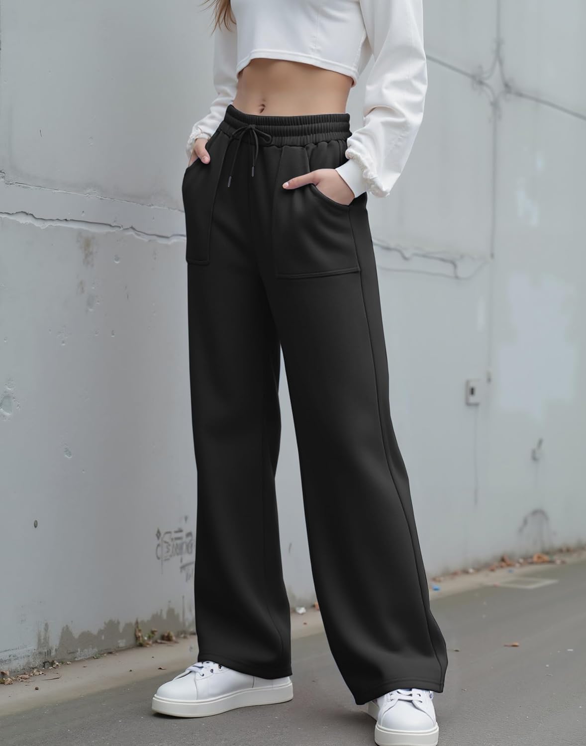 M MOTEEPI Womens Fleece Wide Leg Sweatpants Baggy High Waisted Winter Sweats Pants Straight Legs Athletic Pants with Pockets - Image 3