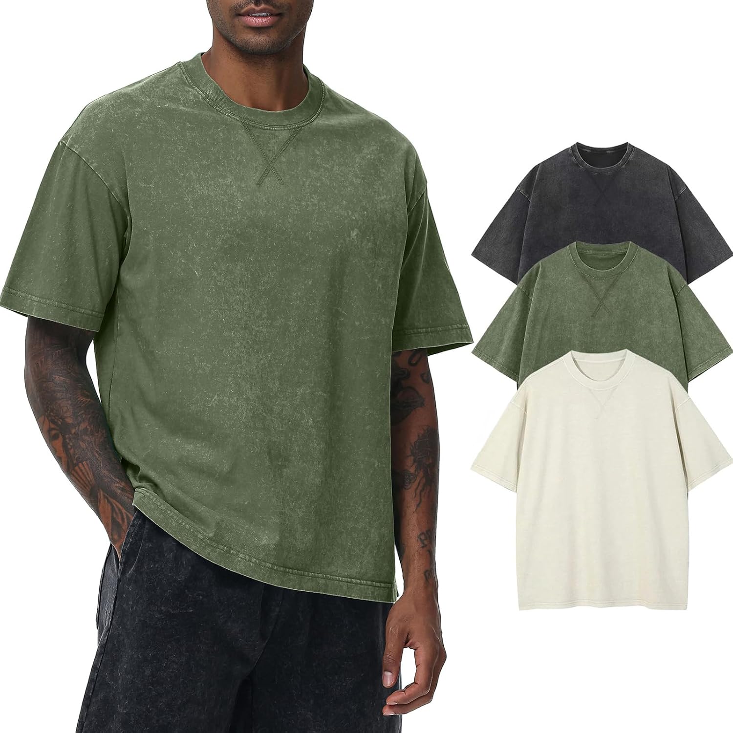Distressed Oversized Tshirts for Men Vintage Washed Unisex Tees Cotton Casual Hipster Short Sleeve Tops