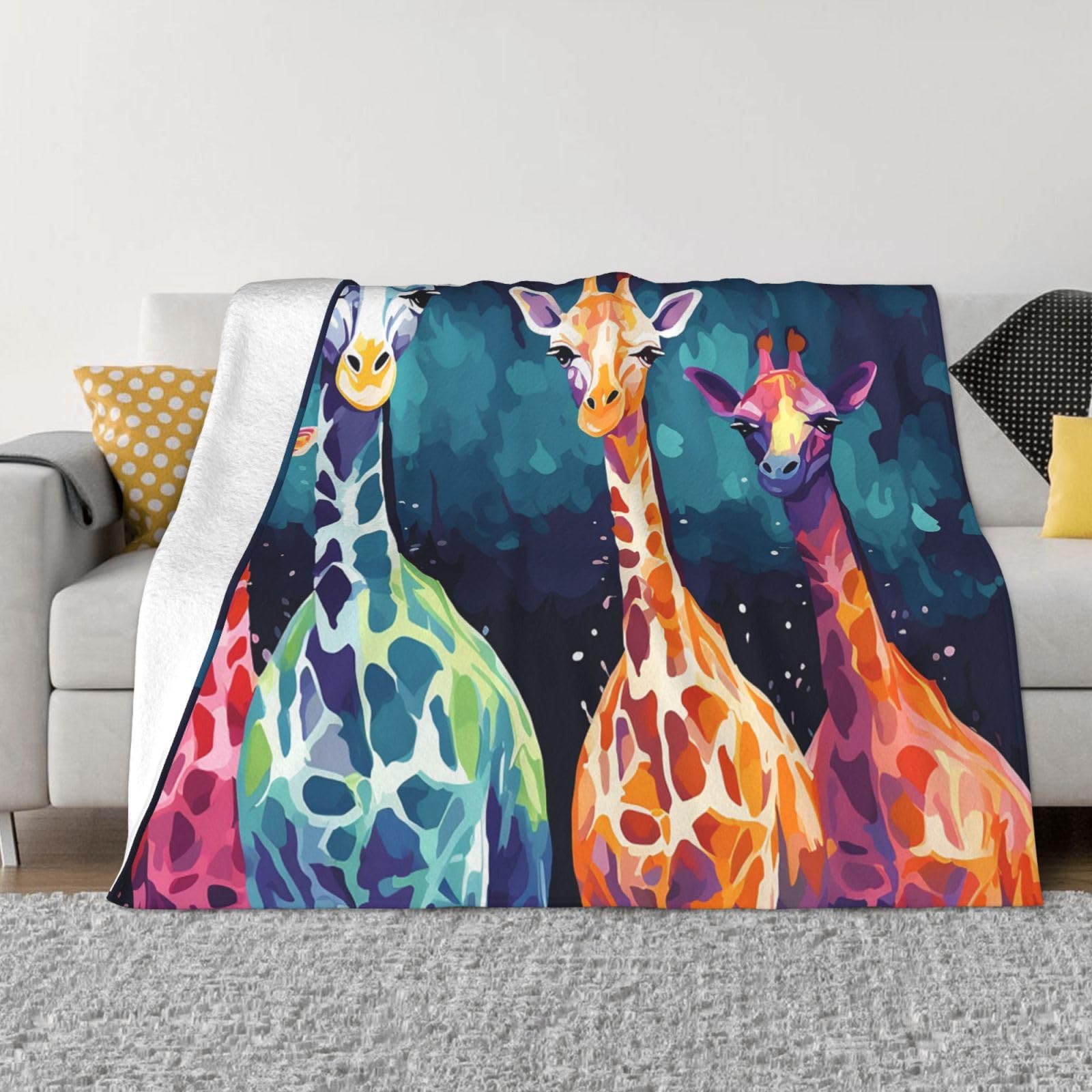 Couverture polaire girafe colorée pour vos soirées cocooning Plaid léger pour canapé et lit