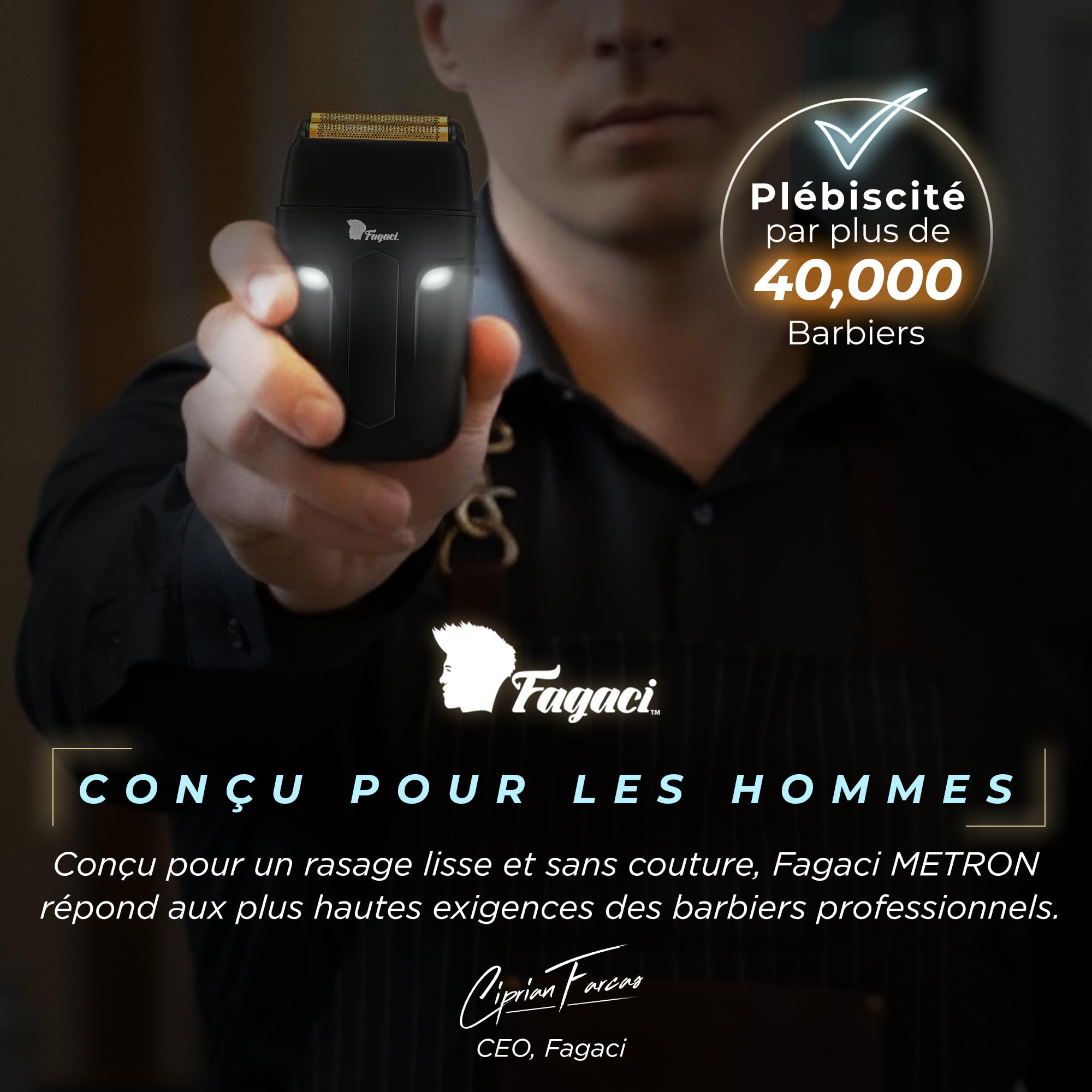 Fagaci Rasoir Homme, Rasoir à Grille Barbier 8500 RPM Sans Irritation | Zéro irritation, doux pour les peaux sensibles, Coupe nano-close de la mâchoire au cou, Couple élevé pour un poil épais