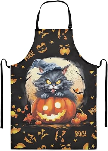 Miniatura 7 de Delantal de cocina para mujeres y hombres, delantal de girasol, perezoso, lobo, animales, estampado, extra largo, delantal de cocina ajustable