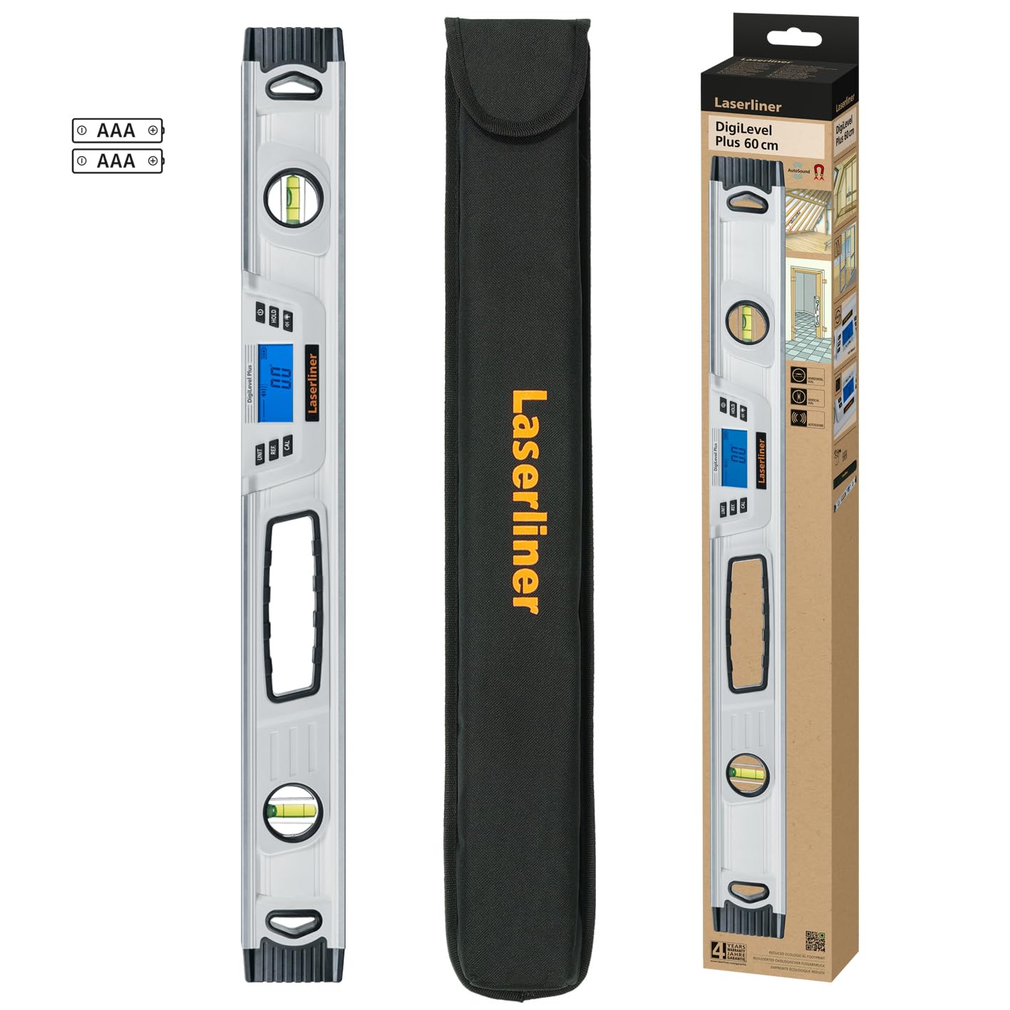 Laserliner - Nivel de burbuja digital DigiLevel Plus 60 | Medición de ángulo de 360°, calibración por giro, soporte magnético, pantalla plegable fácil de leer