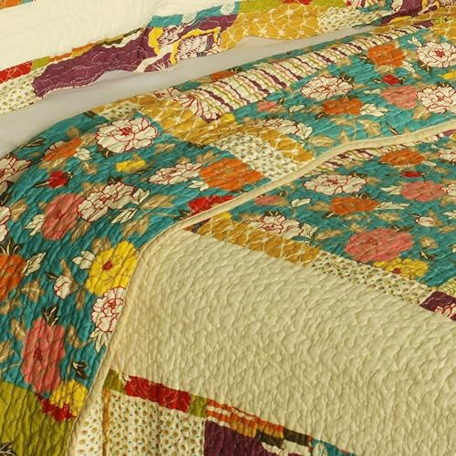 Miniatura 7 de Blancho Bedding - Juego de edredón de algodón acolchado de 3 piezas con estampado floral (tamaño matrimonialqueen)