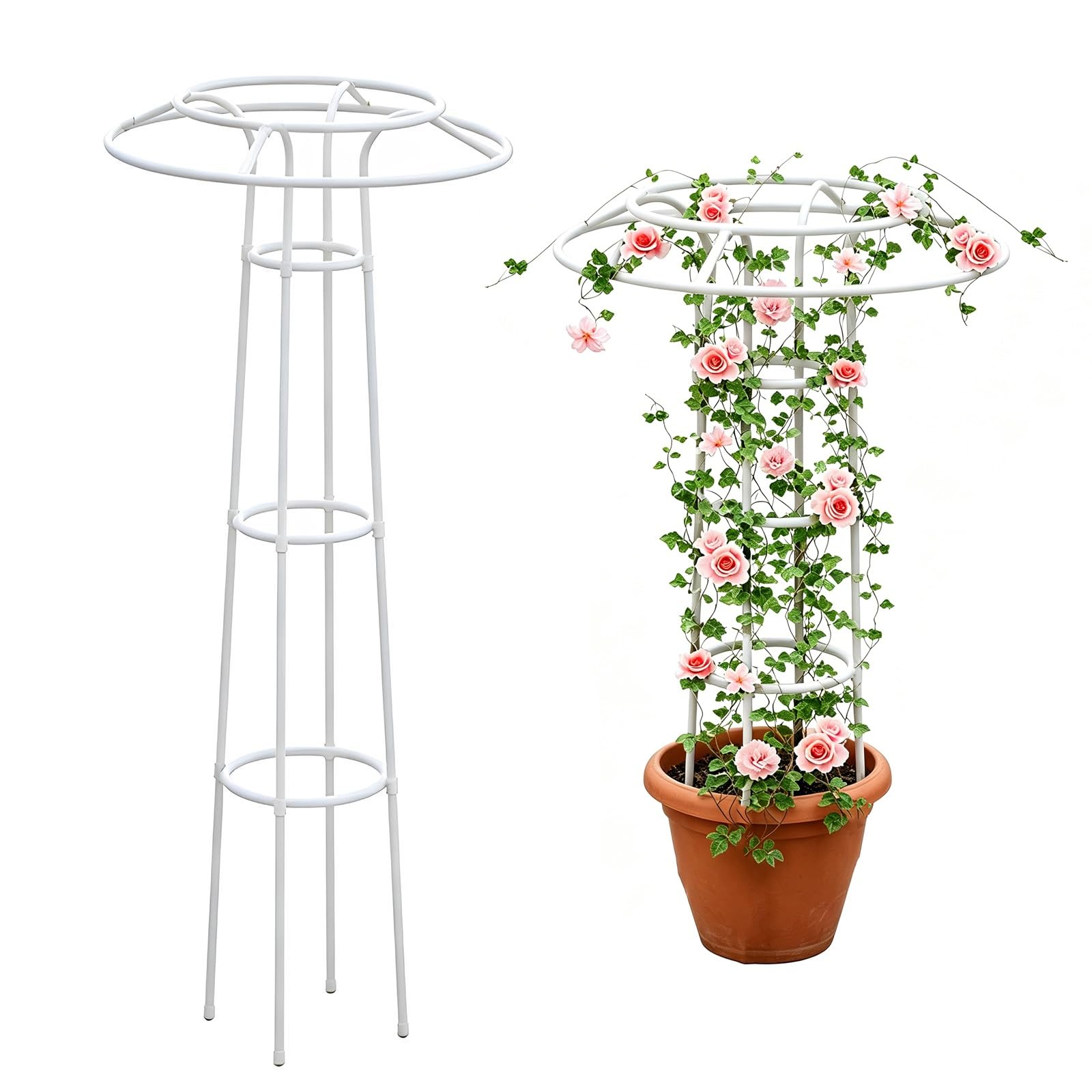 Obélisque pour rosier blanc de 145cm, idéal pour fleurir balcons et terrasses