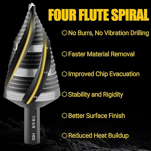 Miniatura 10 de KAKILFOB M35 - Broca de cuatro espirales para escalones de cobalto, 18 a 12 pulgadas, resistente al desgaste, con recubrimiento TiAlN de 14 de