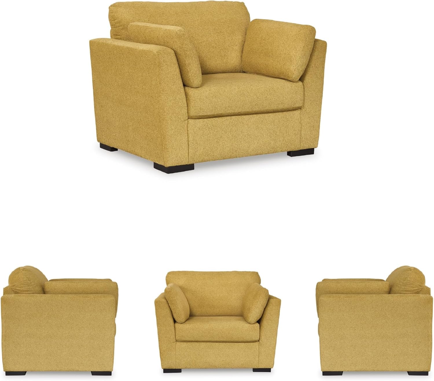 BOWERY HILL Mid-Century Oversized Chair, 48" W x 41" D x 39" H, Polyester Upholstery, Yellow Finish, Solid Wood Frame, Faux Wood Feet, Bolster Pillows Included, Modern Accent Chair for Living Room