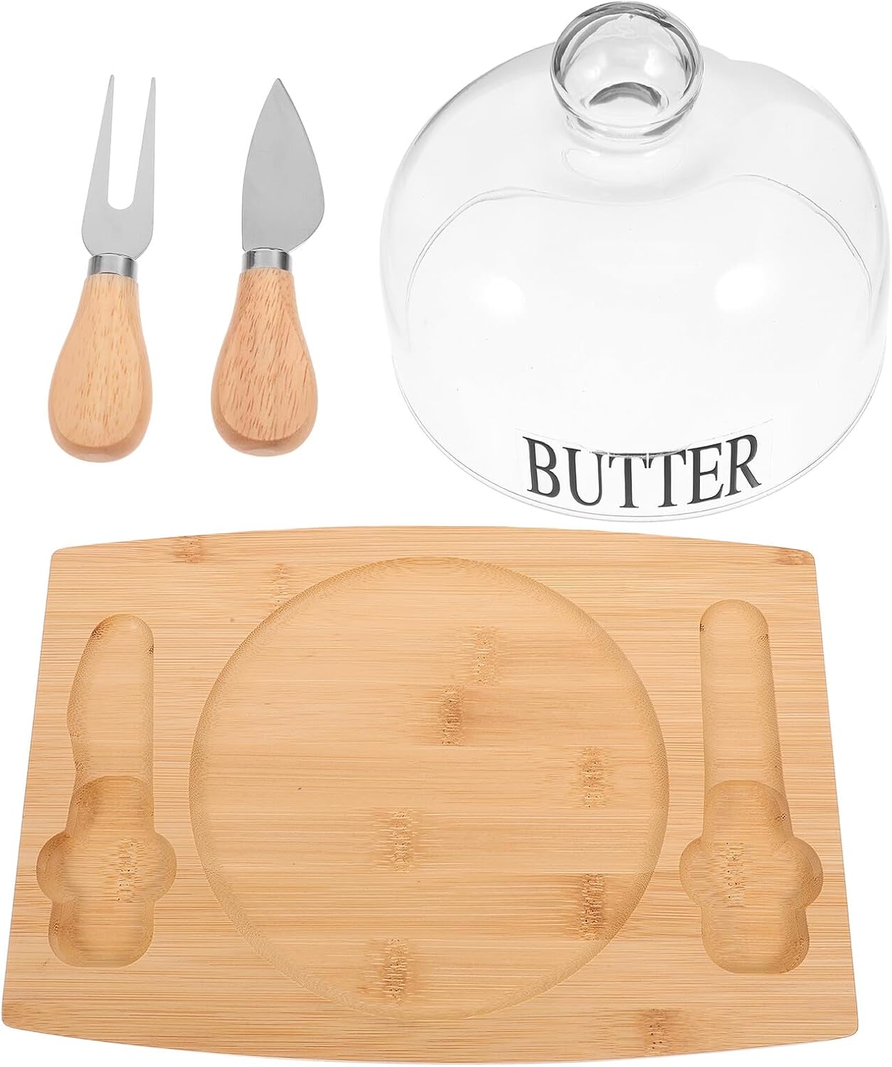 UPKOCH Wood Butter Dish with Lid and Double Knife Set Leak-proof Butter Box for Refrigerator Storage Tray for Kitchen and Dining 1pcs