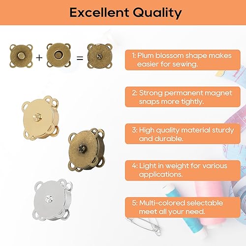 Miniatura 3 de 30 juegos de broches magnéticos con accesorios de costura (dedal de hilo de aguja) – Monederos magnéticos cierres de botones para coser