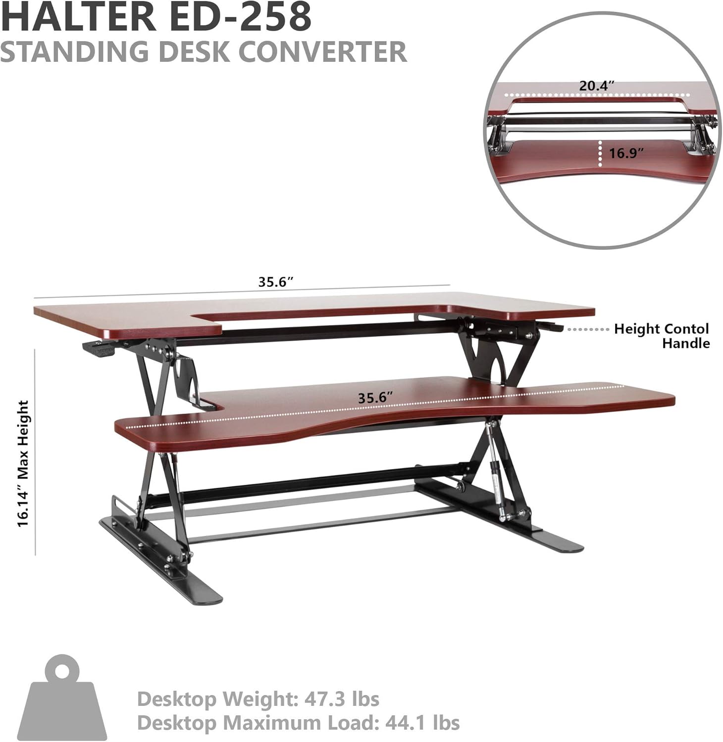 Halter Height Adjustable Pre-Assembled Standing Desk Converter, Elevating Desktop Riser, Standing Desk for Sit or Stand Computer Workstations, 36 Inches; Cherry : Electronics