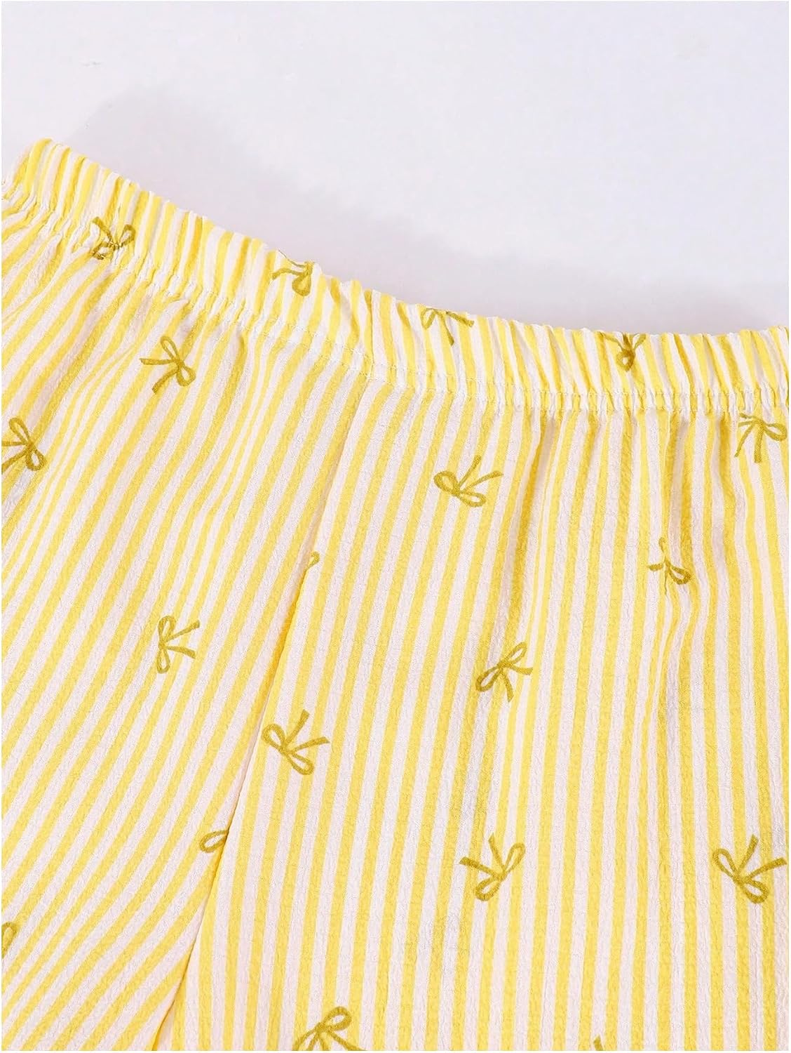 OYOANGLE Girl's Two Piece Cute Outfits Striped Bow Print Ruched Ruffle Top and Pants Clothing Set