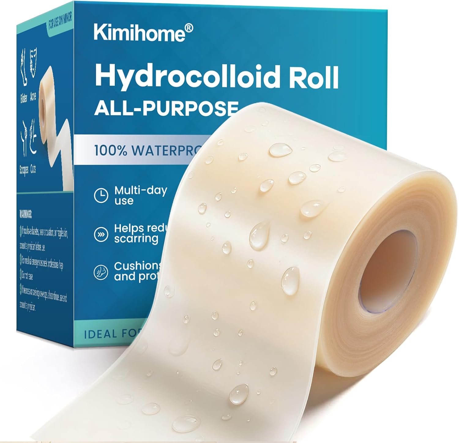 Kimihome Hydrocolloid Roll Gel Bandages - FSA Eligible 2.56in*16.4ft Hydrocolloid Bandages Patch with Lavender Extract - Cut-to-Size for Blister, Acne Care - First Aid Kit Travel Essential