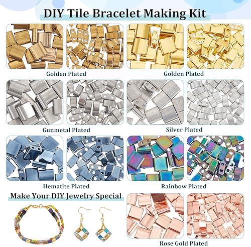 Miniatura 4 de NBEADS 455 cuentas de Tila de 2 tamaños, cuentas de semillas de vidrio de 2 agujeros, 7 colores, cuentas de vidrio rectangulares de vidrio japonesas