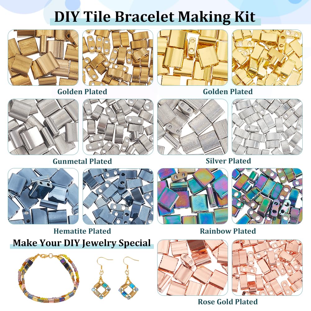 NBEADS Kit Perline Tila Blu – 312 Pezzi 5x5mm In Vetro Con Filo Elastico E Ago Per Creare Bracciali E Collane