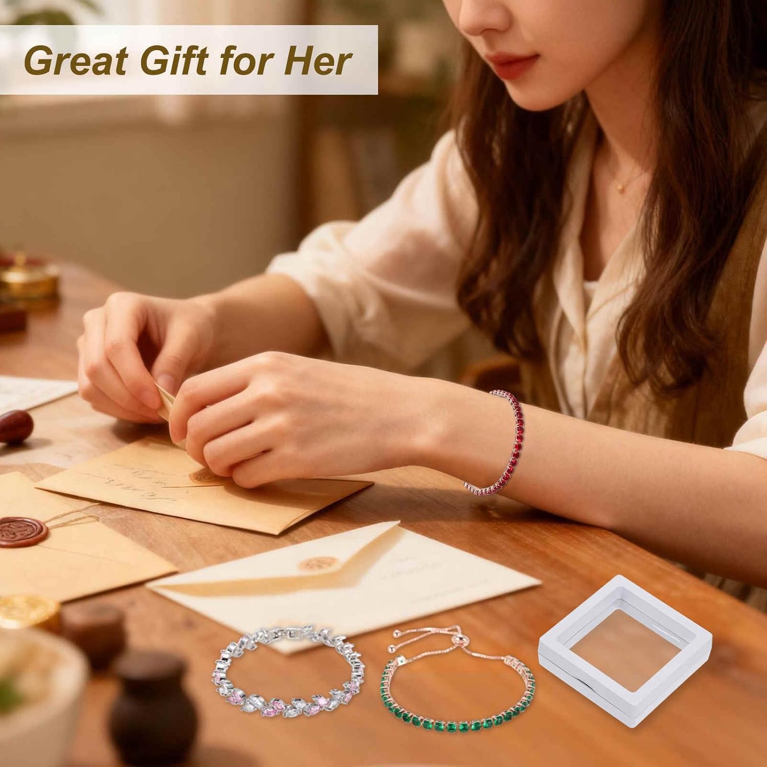 MECCANIXITY Diamond Tennis Bracelet for Women, Adjustable Stackable Cubic Zirconia Tennis Bracelet with - Image 6