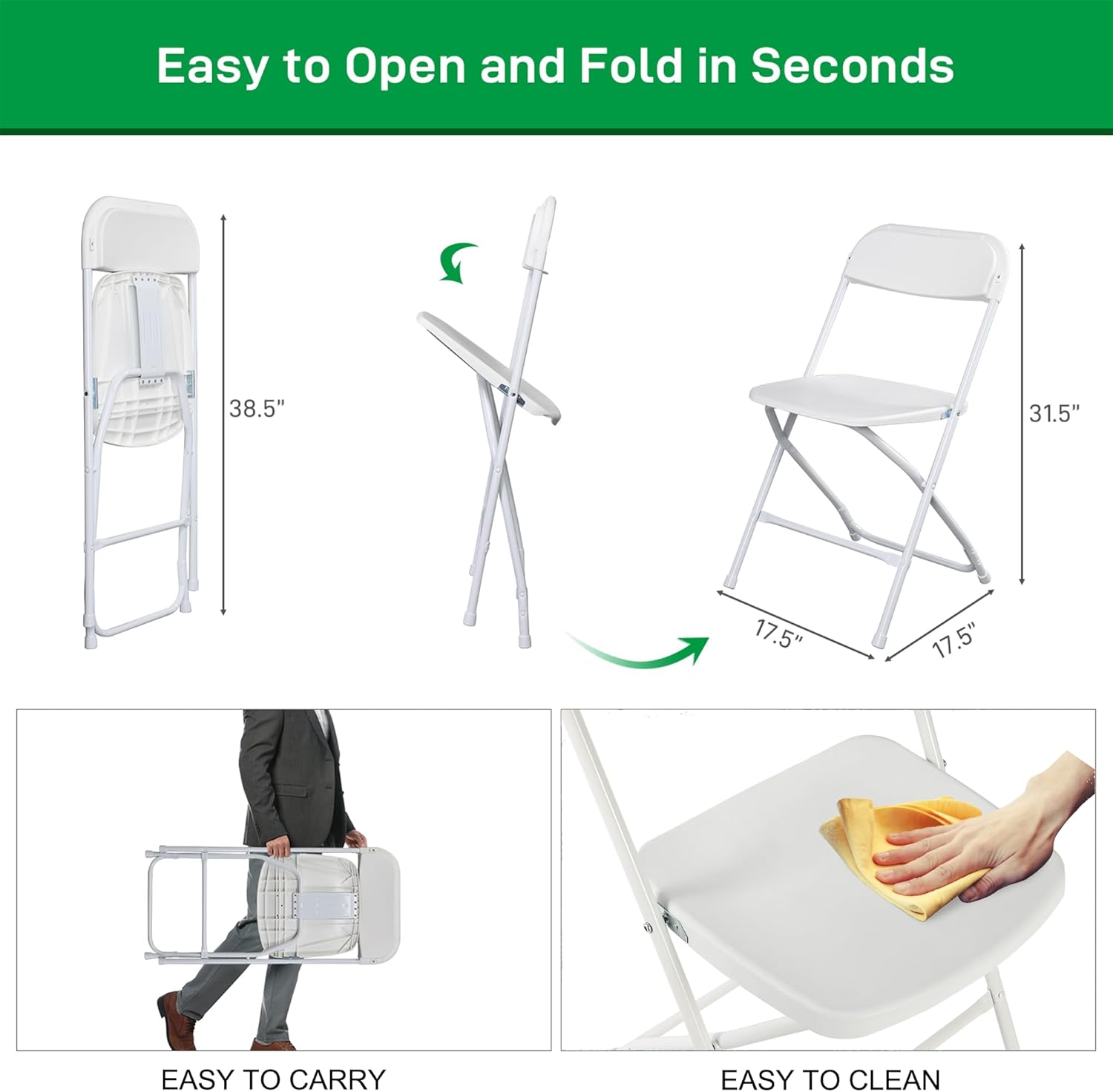 30 Pack White Plastic Folding Chairs, Portable Party Chairs, Stackable Commercial Seats with Steel Frame for Home Office Wedding Party Indoor Outdoor Events Chairs, 350lbs Capacity